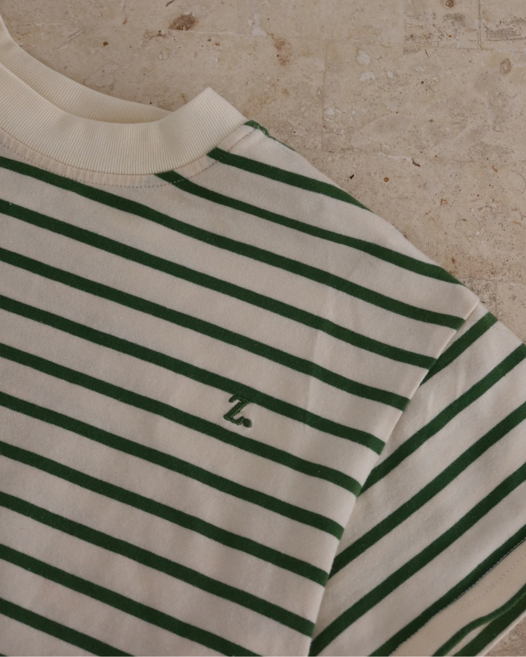 The Willem Romper in Green & Cream Stripe