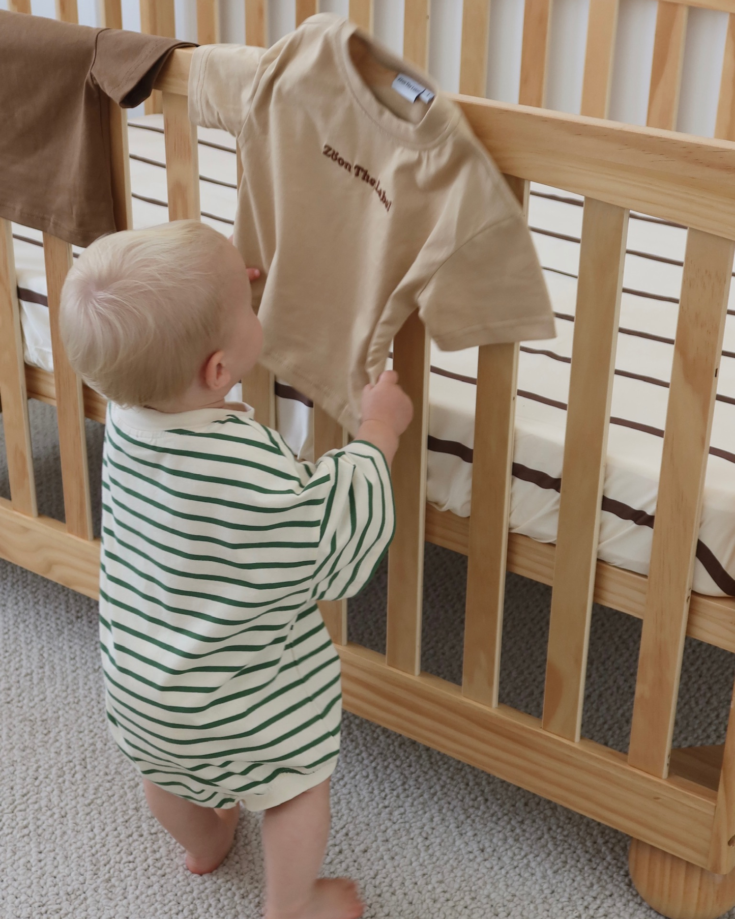The Willem Romper in Green & Cream Stripe